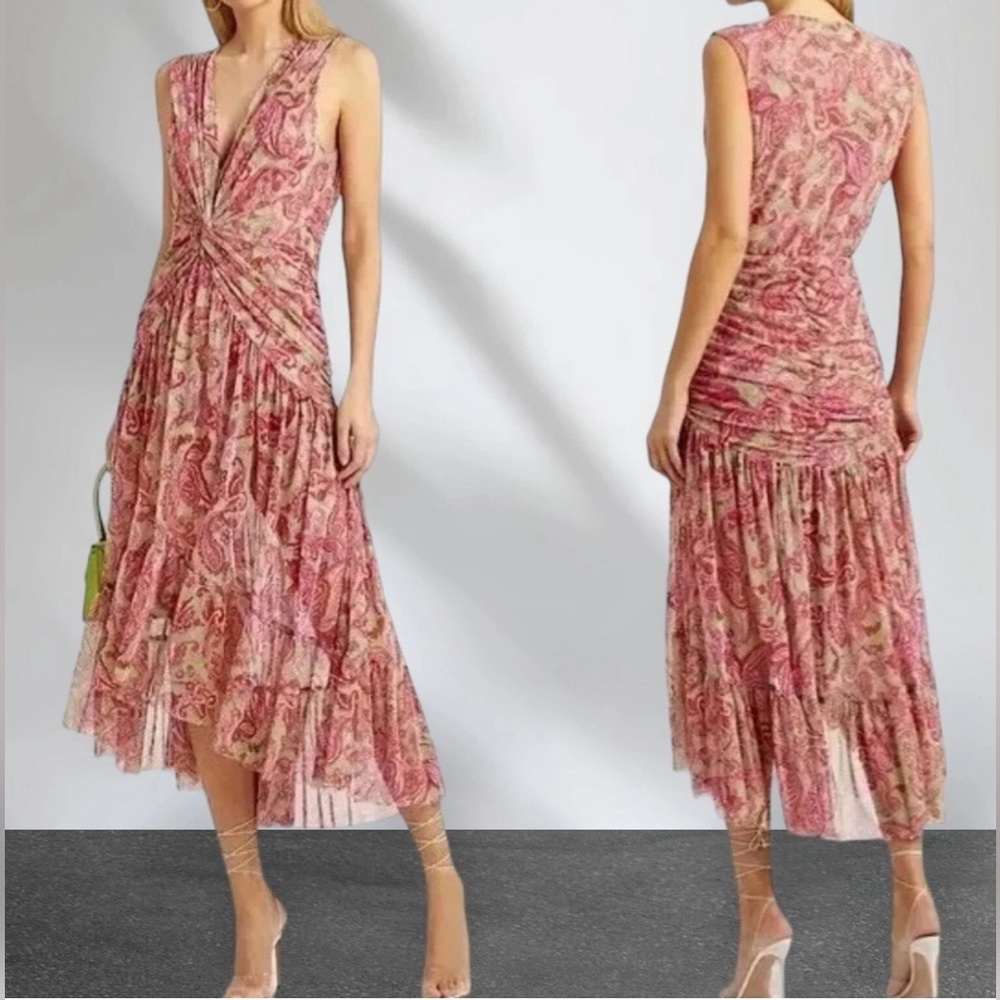 MISA LA Ava Paisley Print Stretch Maxi Dress V-Neck Tulle Size XS - Picture 12 of 12